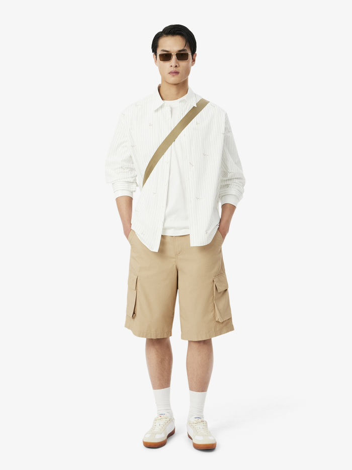 LACOSTE Straight Fit Cotton Twill Cargo Bermuda Shorts Beige