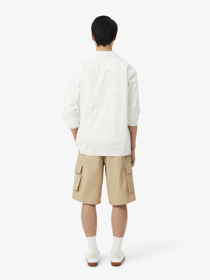 LACOSTE Straight Fit Cotton Twill Cargo Bermuda Shorts Beige