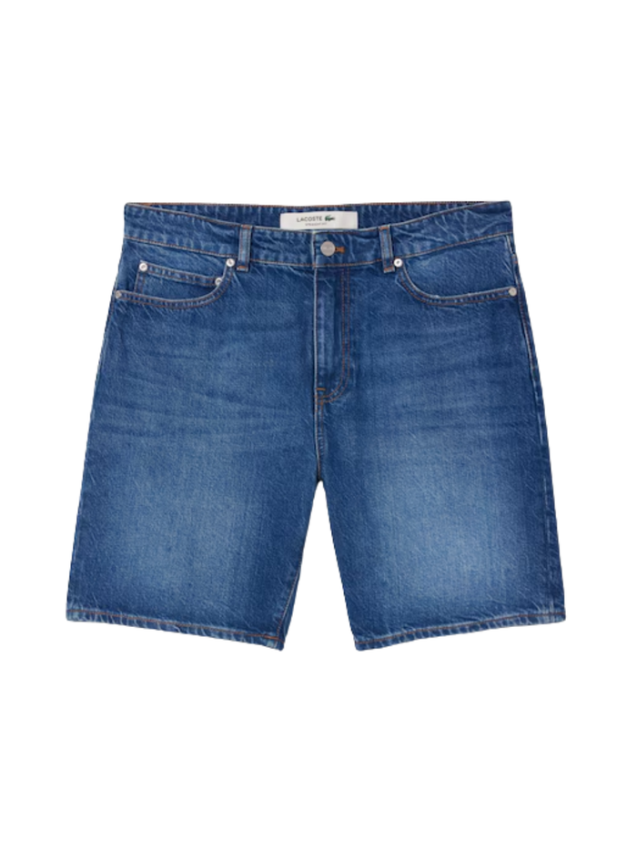 LACOSTE Straight Fit Denim Bermuda Shorts Blue - MAISONDEFASHION.COM