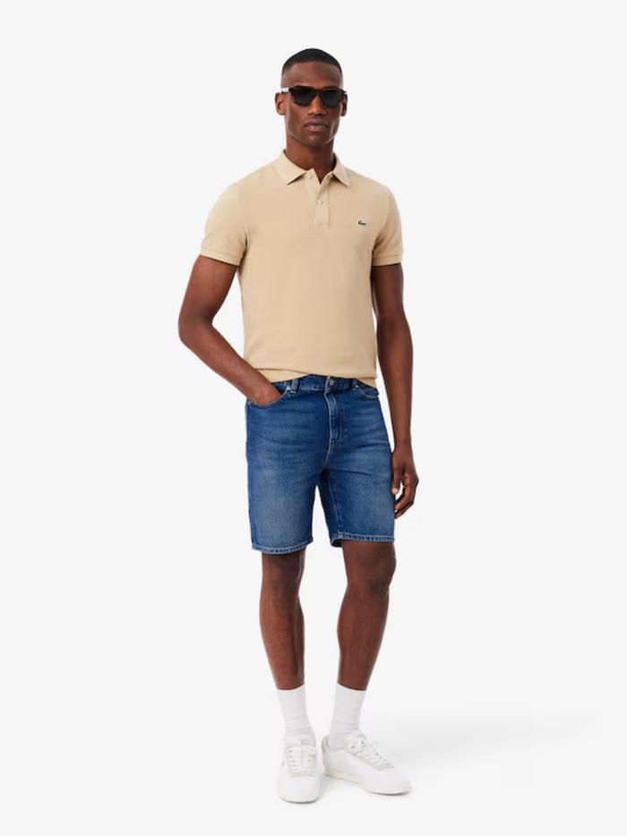 LACOSTE Straight Fit Denim Bermuda Shorts Blue - MAISONDEFASHION.COM