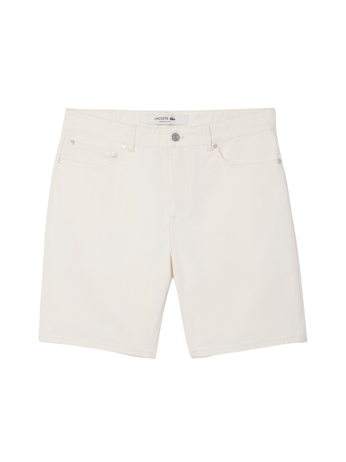LACOSTE Straight Fit Denim Bermuda Shorts White - MAISONDEFASHION.COM