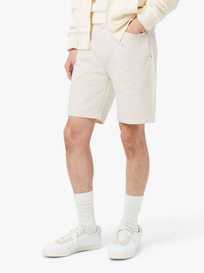 LACOSTE Straight Fit Denim Bermuda Shorts White - MAISONDEFASHION.COM