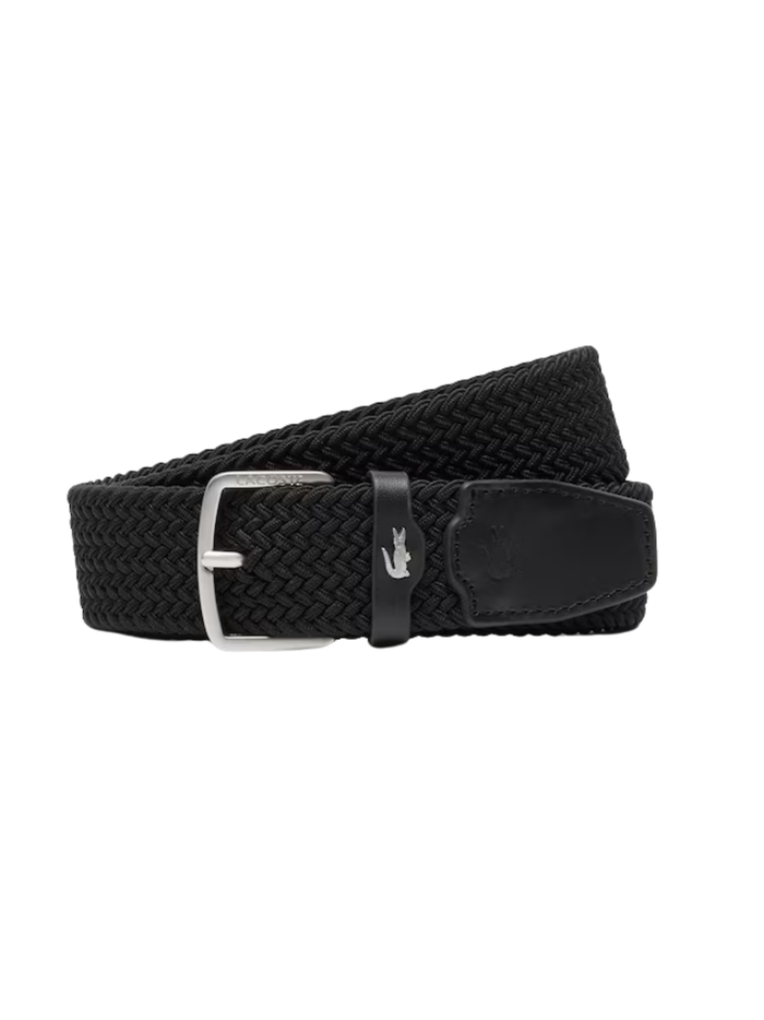 LACOSTE Stretch Canvas Strap Belt Black - MAISONDEFASHION.COM