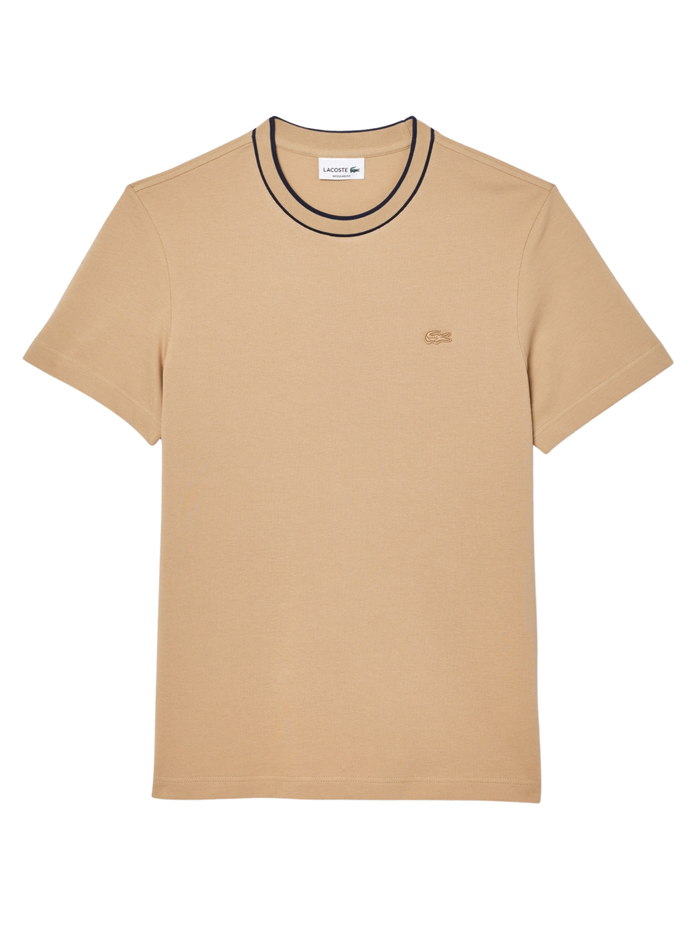LACOSTE Stretch Piqué Stripe Collar T-shirt Beige - MAISONDEFASHION.COM
