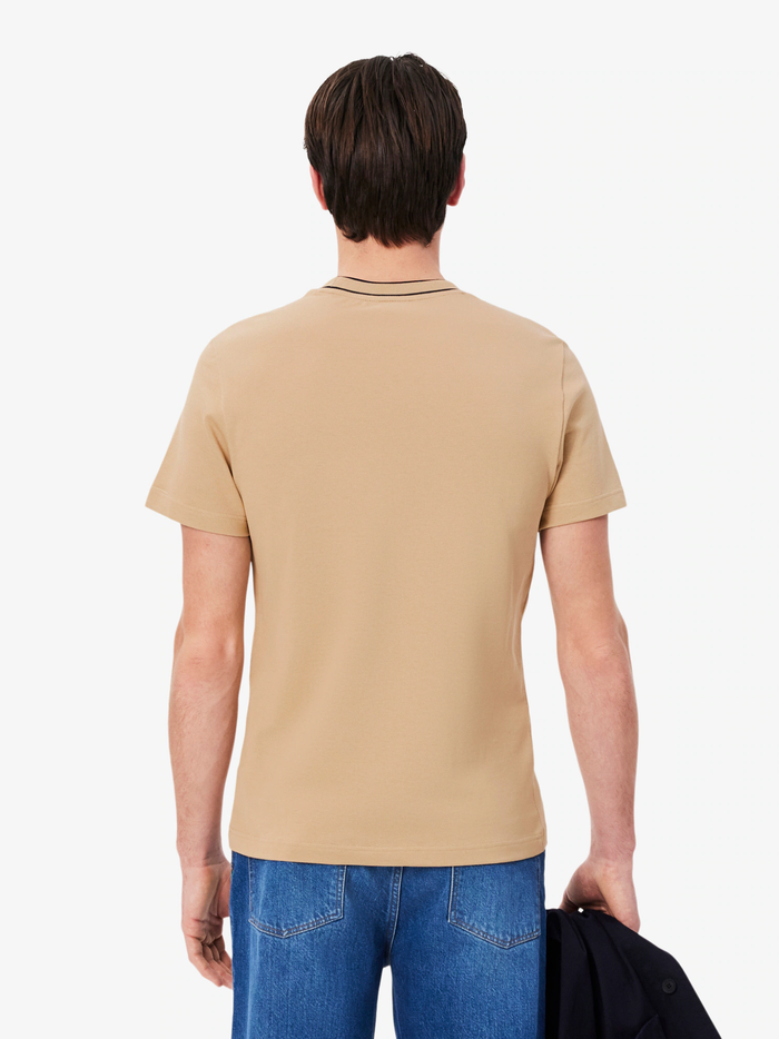 LACOSTE Stretch Piqué Stripe Collar T-shirt Beige - MAISONDEFASHION.COM