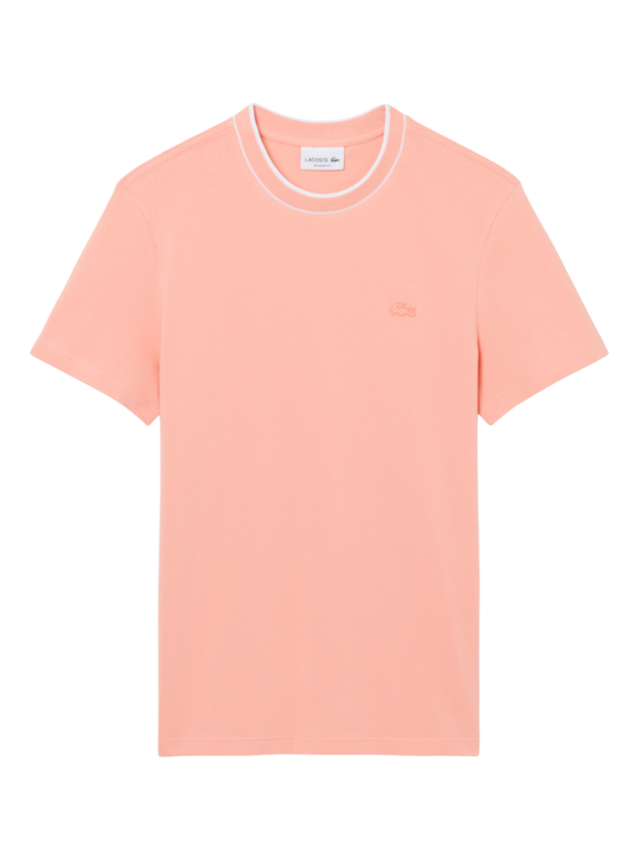 LACOSTE Stretch Piqué Stripe Collar T-shirt Coral Pink