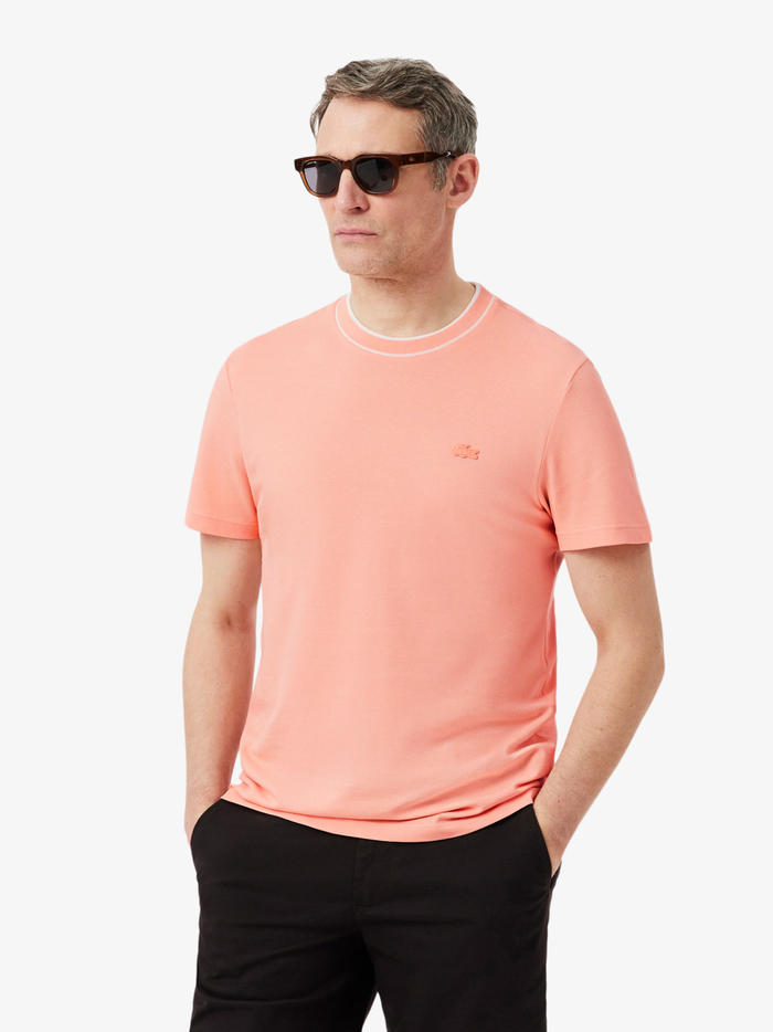 LACOSTE Stretch Piqué Stripe Collar T-shirt Coral Pink