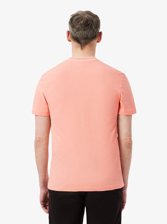 LACOSTE Stretch Piqué Stripe Collar T-shirt Coral Pink