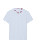 LACOSTE Stretch Piqué Stripe Collar T-shirt Light Blue - MAISONDEFASHION.COM