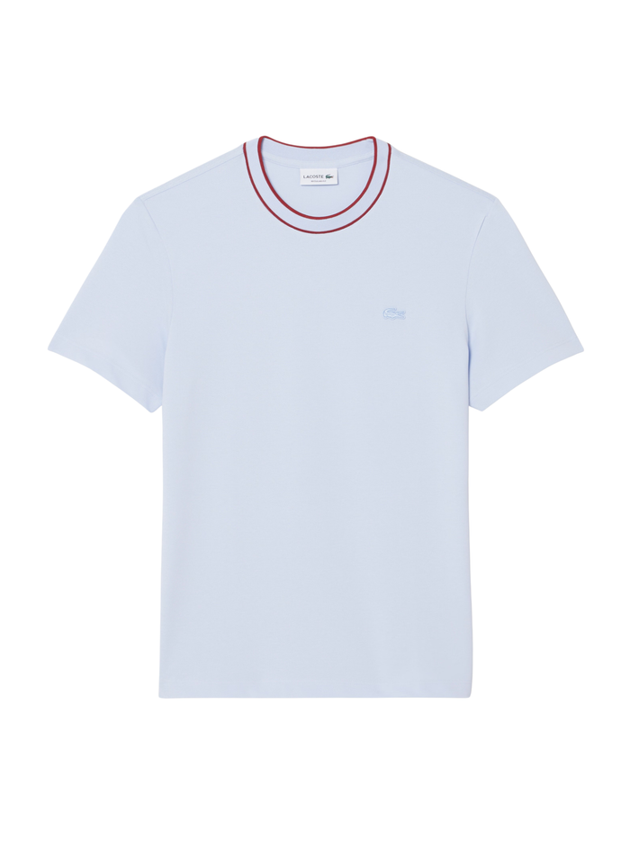 LACOSTE Stretch Piqué Stripe Collar T-shirt Light Blue - MAISONDEFASHION.COM
