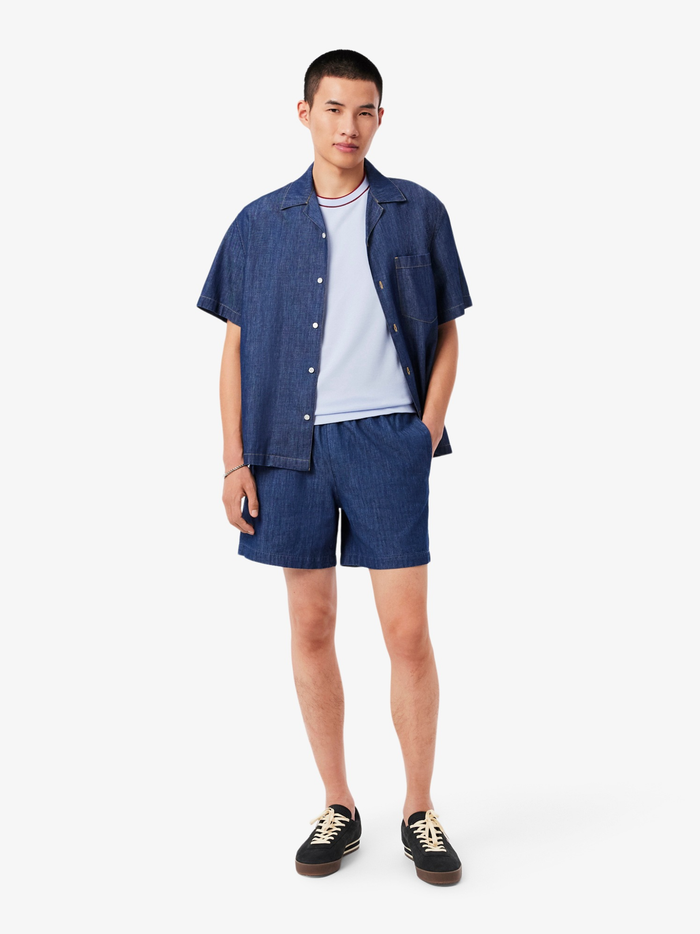 LACOSTE Stretch Piqué Stripe Collar T-shirt Light Blue - MAISONDEFASHION.COM