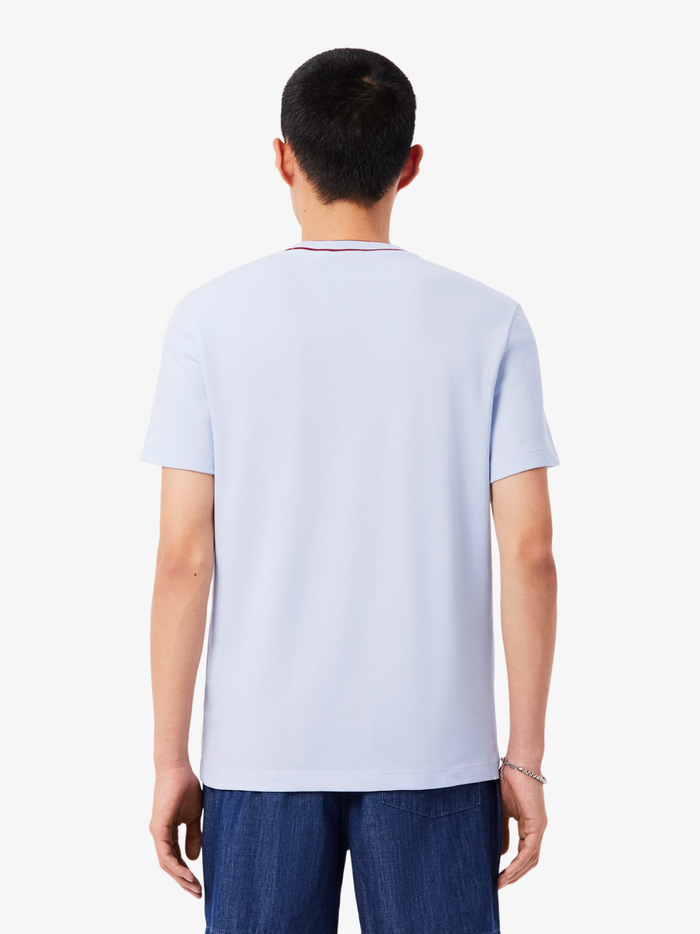 LACOSTE Stretch Piqué Stripe Collar T-shirt Light Blue - MAISONDEFASHION.COM