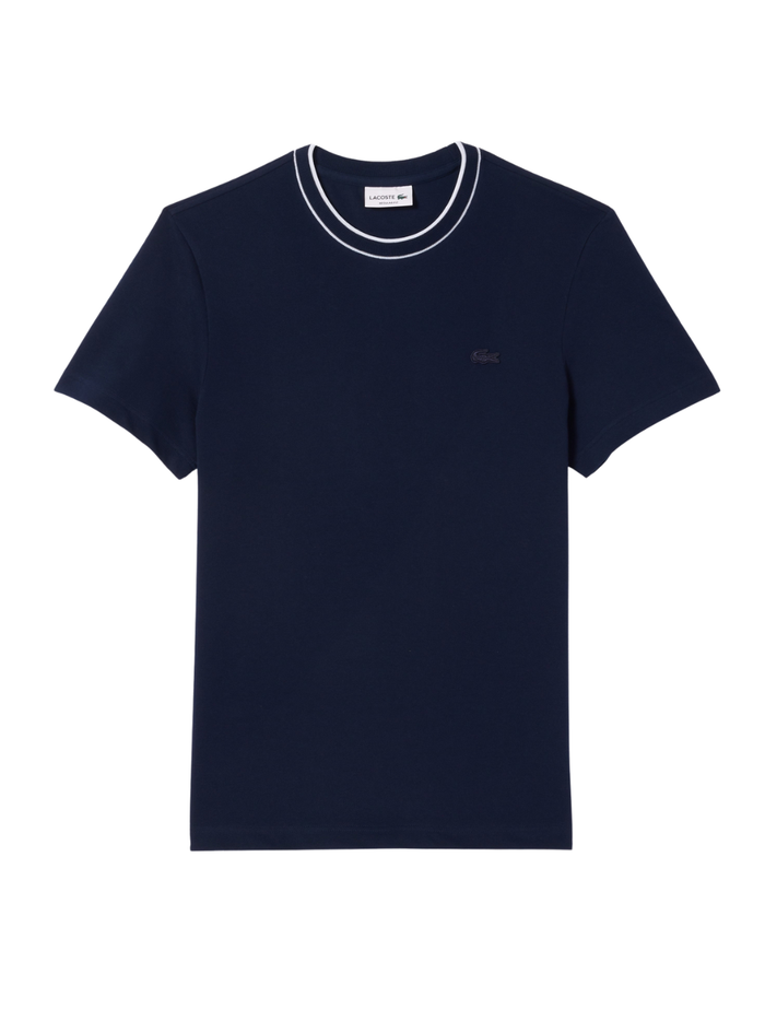 LACOSTE Stretch Piqué Stripe Collar T-shirt Midnight Blue - MAISONDEFASHION.COM