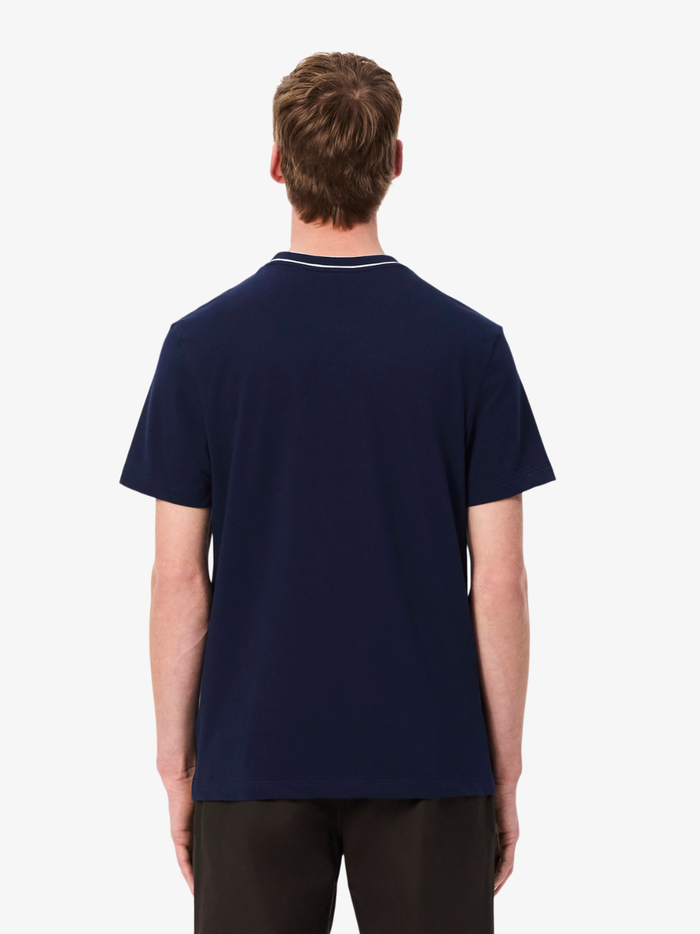 LACOSTE Stretch Piqué Stripe Collar T-shirt Midnight Blue - MAISONDEFASHION.COM