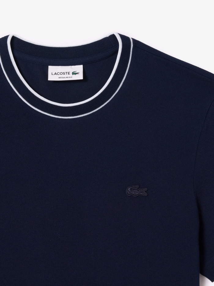 LACOSTE Stretch Piqué Stripe Collar T-shirt Midnight Blue - MAISONDEFASHION.COM