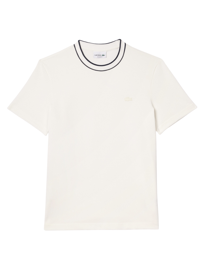 LACOSTE Stretch Piqué Stripe Collar T-shirt White - MAISONDEFASHION.COM