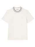 LACOSTE Stretch Piqué Stripe Collar T-shirt White - MAISONDEFASHION.COM