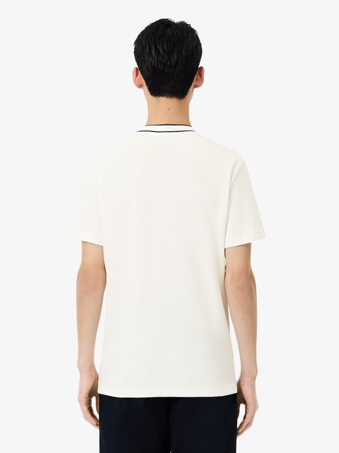 LACOSTE Stretch Piqué Stripe Collar T-shirt White - MAISONDEFASHION.COM
