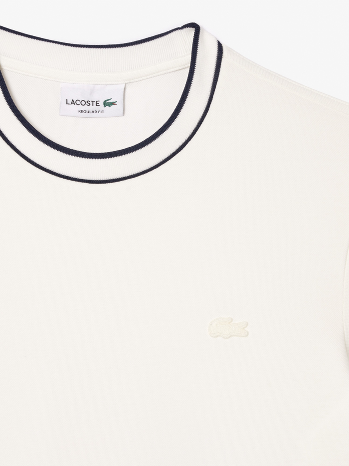 LACOSTE Stretch Piqué Stripe Collar T-shirt White - MAISONDEFASHION.COM