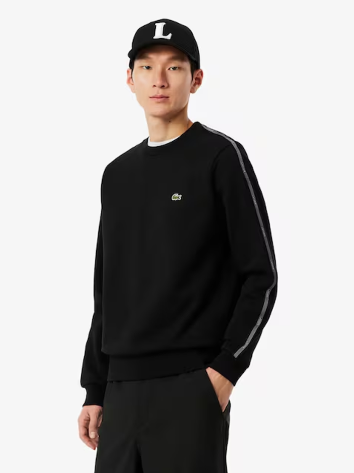 LACOSTE Stripe Band Fleece Sweatshirt Black - MAISONDEFASHION.COM