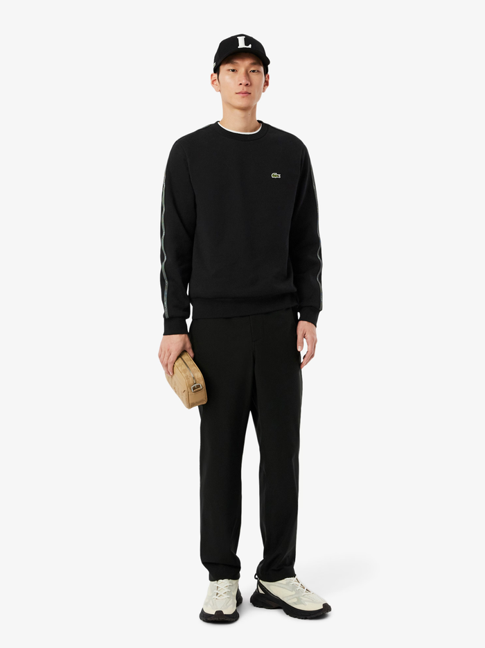 LACOSTE Stripe Band Fleece Sweatshirt Black - MAISONDEFASHION.COM
