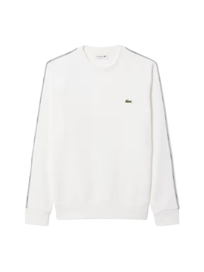 LACOSTE Stripe Band Fleece Sweatshirt White - MAISONDEFASHION.COM