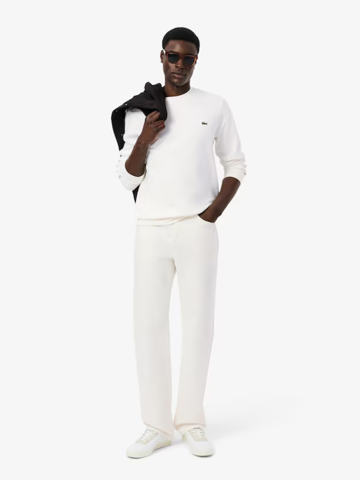 LACOSTE Stripe Band Fleece Sweatshirt White - MAISONDEFASHION.COM