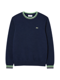LACOSTE Striped Cotton Jersey Crew Neck Sweater Blue - MAISONDEFASHION.COM