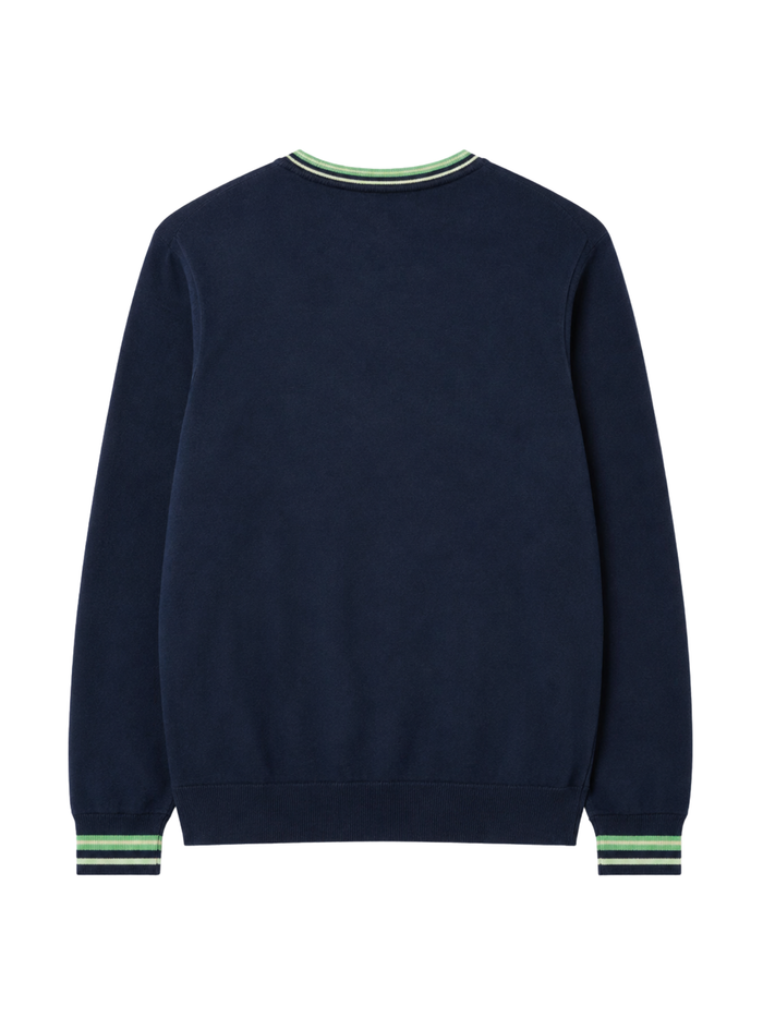 LACOSTE Striped Cotton Jersey Crew Neck Sweater Blue - MAISONDEFASHION.COM