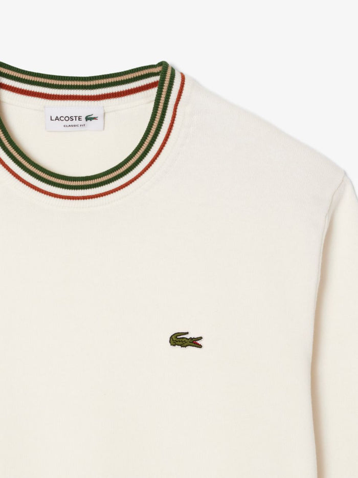 LACOSTE Striped Cotton Jersey Sweater - lifestyle shot or flat lay showcasing complete design in White with stripes