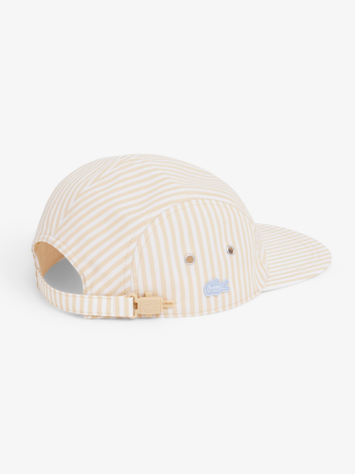 LACOSTE Striped Poplin Jockey Cap Beige/White