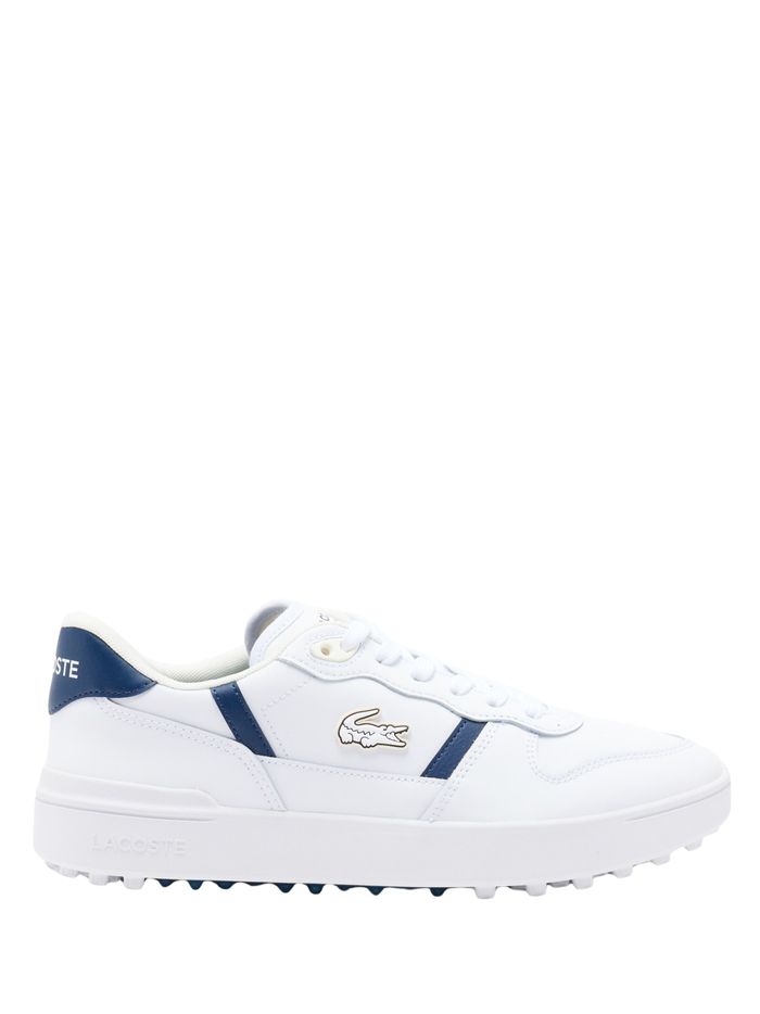 LACOSTE T-Clip Golf Leather Golf Shoes White/Navy - MAISONDEFASHION.COM