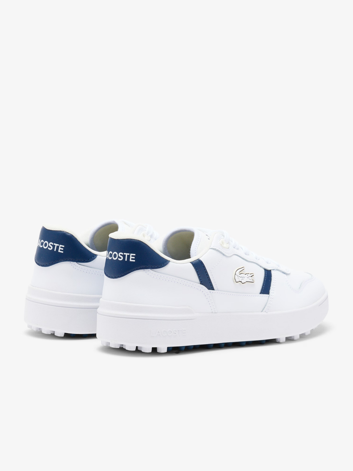 LACOSTE T-Clip Golf Leather Golf Shoes White/Navy - MAISONDEFASHION.COM