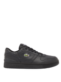 LACOSTE T-Clip Set Black Leather Sneakers - Men's Low-Top Trainers with White Sole and Green Crocodile Logo