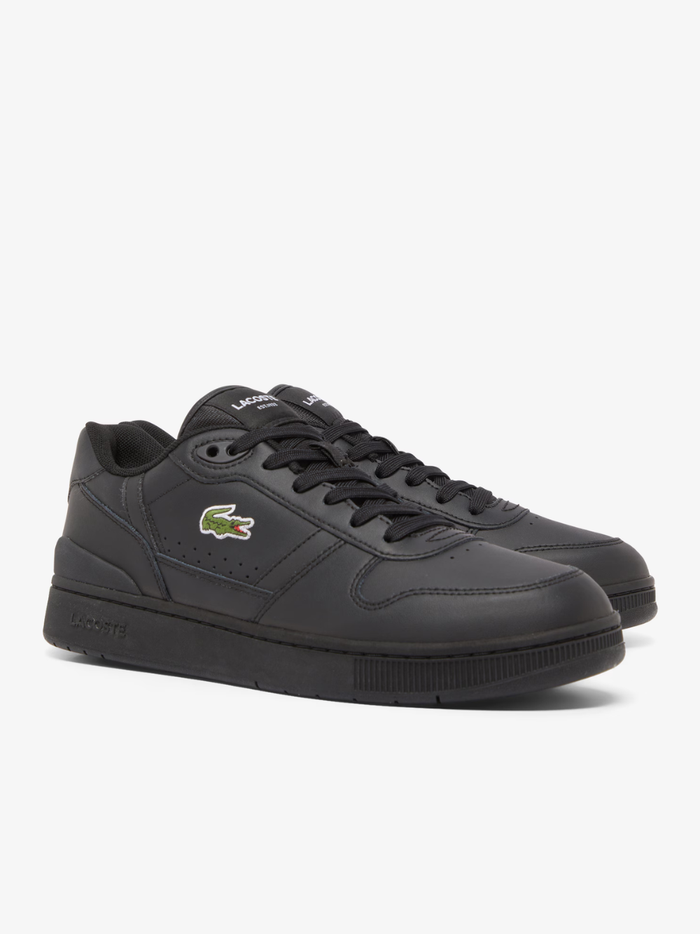 LACOSTE T-Clip Set Black Leather Sneakers - Inner Side View Showing Premium Leather Construction and Branding