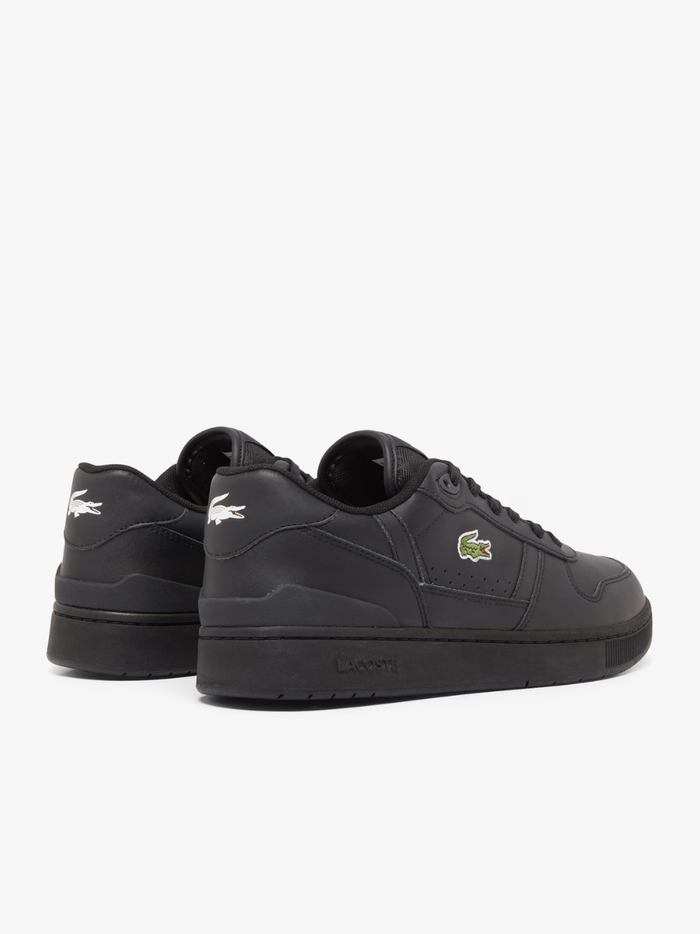 LACOSTE T-Clip Set Black Leather Sneakers - Front Toe Box View Displaying Clean Minimalist Design