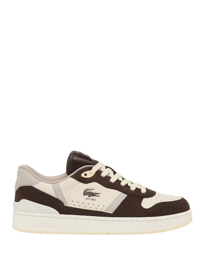 LACOSTE T-Clip Set Leather Sneakers Dark Brown - MAISONDEFASHION.COM