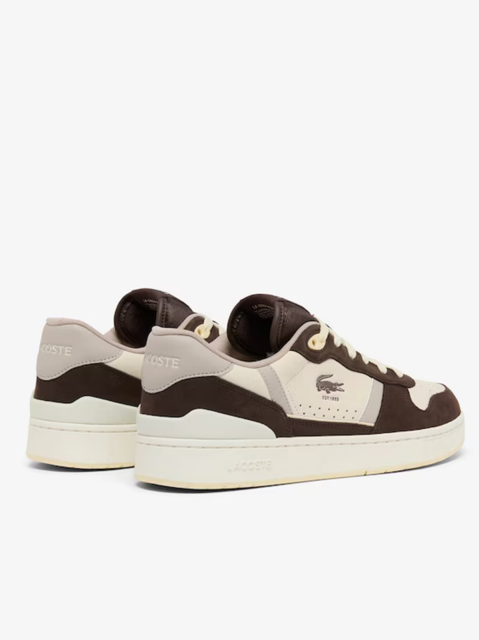 LACOSTE T-Clip Set Leather Sneakers Dark Brown - MAISONDEFASHION.COM