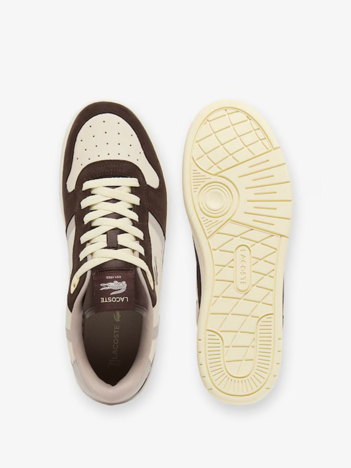 LACOSTE T-Clip Set Leather Sneakers Dark Brown - MAISONDEFASHION.COM