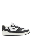 LACOSTE T-Clip Set White and Black Leather Sneakers - Men's Low-Top Trainers with Black Accents and Green Crocodile Logo