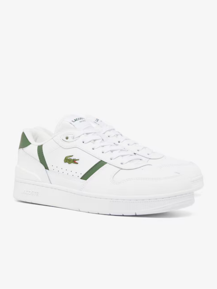 LACOSTE T-Clip Set Leather Sneakers White/Dark Green - MAISONDEFASHION.COM