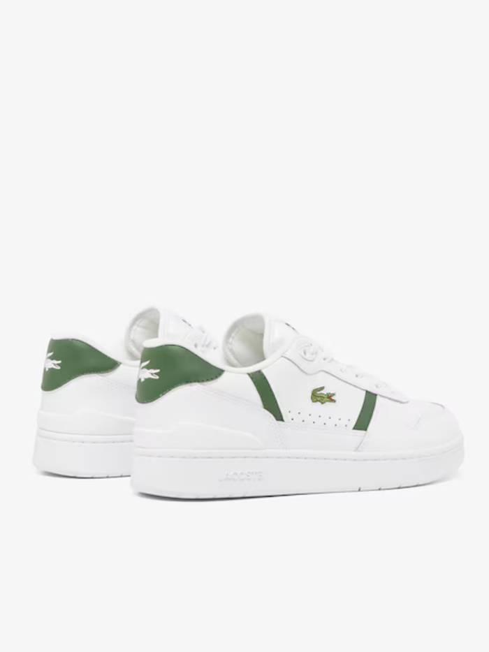 LACOSTE T-Clip Set Leather Sneakers White/Dark Green - MAISONDEFASHION.COM