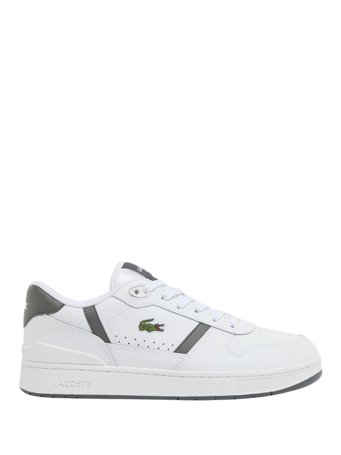 LACOSTE T-Clip Set Leather Sneakers White/Grey - MAISONDEFASHION.COM