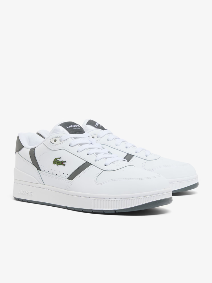 LACOSTE T-Clip Set Leather Sneakers White/Grey - MAISONDEFASHION.COM