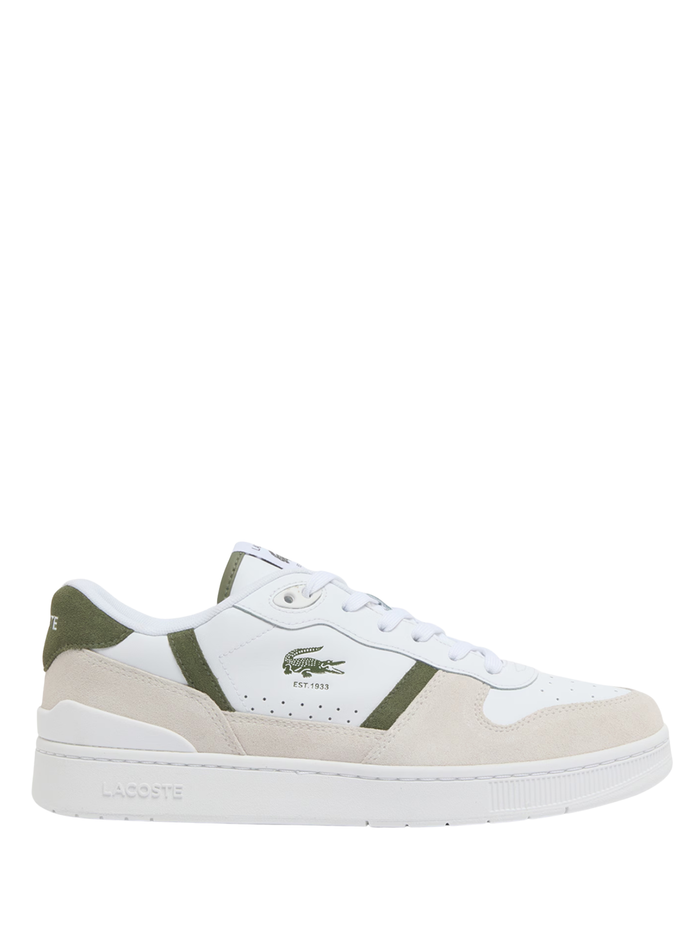 LACOSTE T-Clip Set Leather Sneakers White/Khaki - MAISONDEFASHION.COM