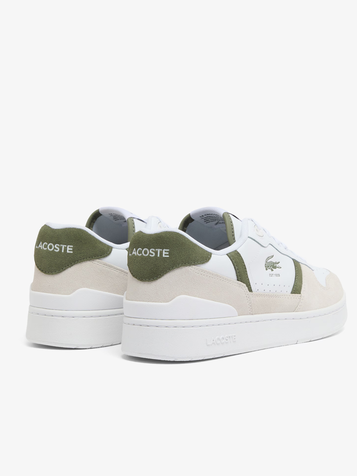 LACOSTE T-Clip Set Leather Sneakers White/Khaki - MAISONDEFASHION.COM
