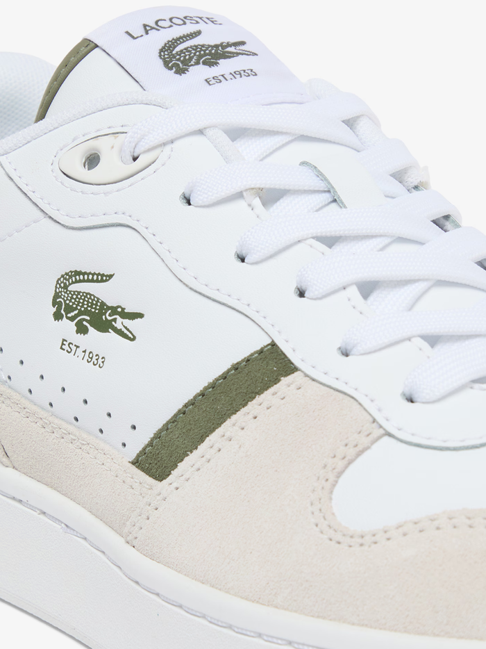LACOSTE T-Clip Set Leather Sneakers White/Khaki - MAISONDEFASHION.COM