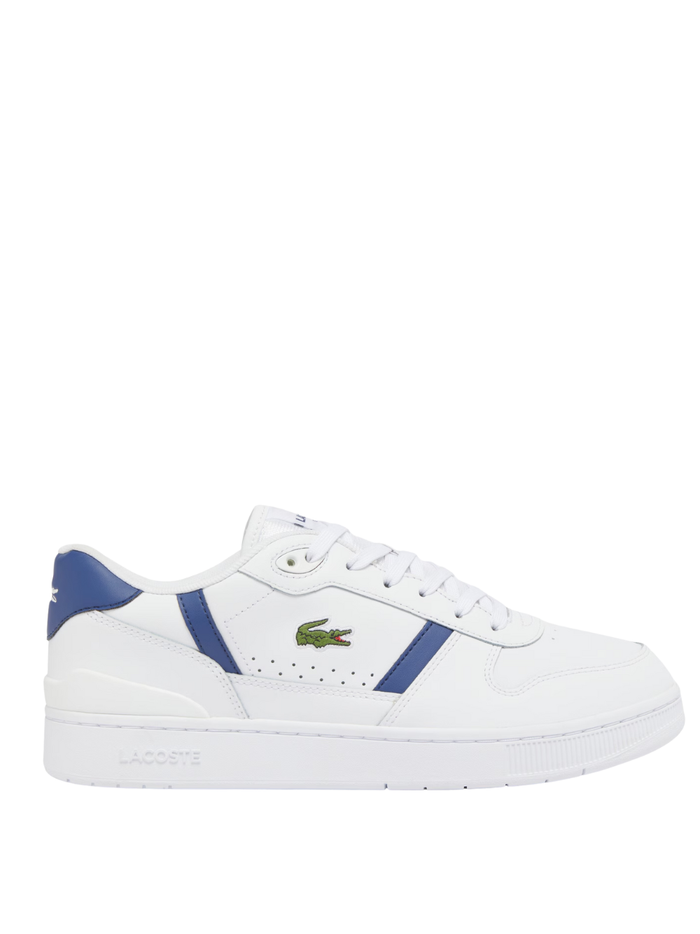 LACOSTE T-Clip Set White and Navy Leather Sneakers - Men's Low-Top Trainers with Navy Accents and Green Crocodile Logo