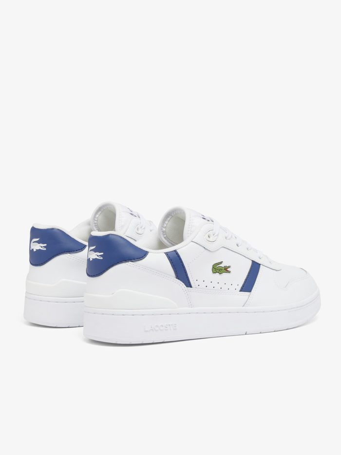 LACOSTE T-Clip Set White and Navy Leather Sneakers - Front Toe Box View Displaying Clean Two-Tone Design
