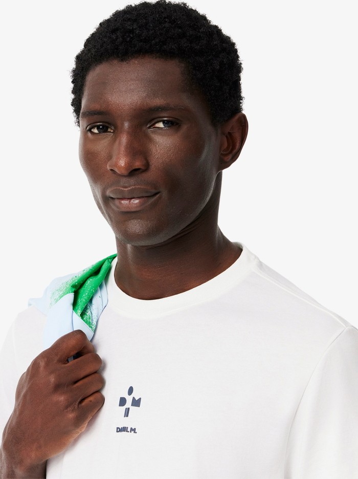 LACOSTE Tennis x Daniil Medvedev Ultra Dry T-shirt White - close-up detail of Daniil Medvedev collaboration branding and crocodile logo